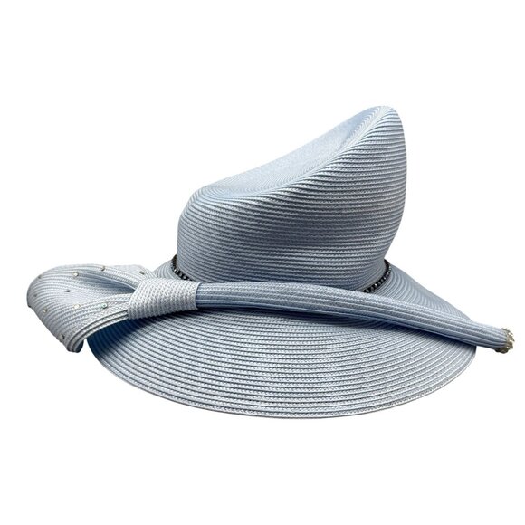 Mr. Song Millinery Women\'s Hat Light Blue Rhinestones Woven Church Derby Vintage main image 7